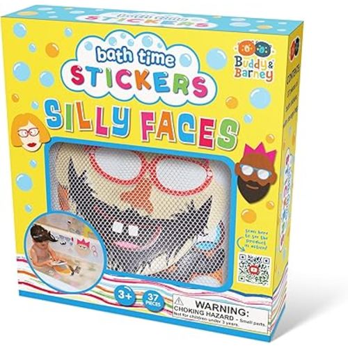 Buddy & Barney: Silly Faces Bath Time Stickers - 36 Reusable Foam Stickers & Mesh Storage Bag, Mix & Match, Fun Tub & Water Toy, Toddlers & Kids Age 3+