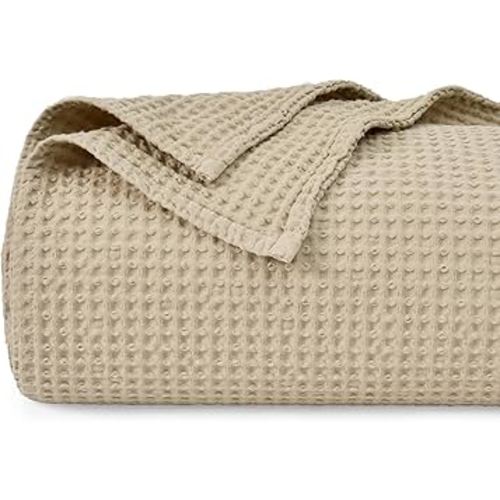 PHF 100% Cotton Waffle Weave Blanket Twin Size 66"x90" -Lightweight Washed Soft Breathable Blanket Perfect for Summer-Great Blanket Layer for Couch Bed Sofa -Elegant Home Decoration - Khaki