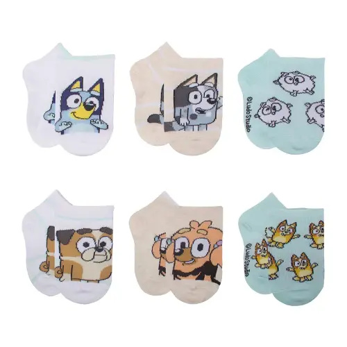 Boys Bluey 6-Pack Dog Party Quarter Cut Socks