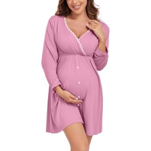 Maternity Nursing Robe Womens Labor Delivery Nursing Nightgowns for Hospital Breastfeeding Dress