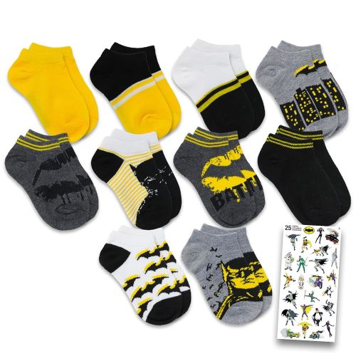 Batman Ankle Sock Set - Bundle with 10 Pairs of Batman Ankle Socks, Stickers | The Dark Knight Superhero Socks for Kids