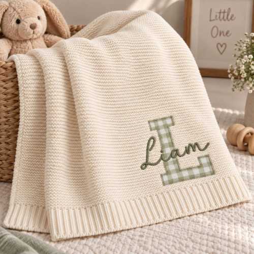Personalized Embroidered Baby Name Blanket, Custom Applique Knit Throw, Nursery Keepsake, Newborn Baby Gift, Unique Baby Shower Gift