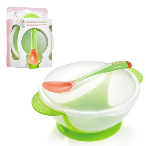 Baby Bowls and Spoons Kids Bowls Baby Bowls with Suction for Baby ,BPA Free, Microwave and Dishwasher Safe, Multicolor(Green)