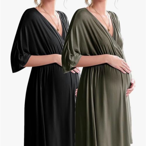 Ekouaer 3 in 1 Labor/Delivery/Hospital Gown 2 Pack Maternity Dress Nursing Nightgown Sleepwear