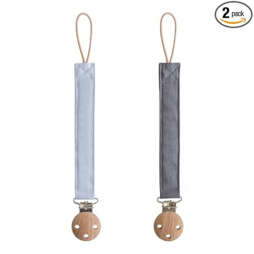 mushie Linen Baby Pacifier Clip Holder | Soft Fabric Strap, 2-Pack (Powder Blue/Deep Sea)