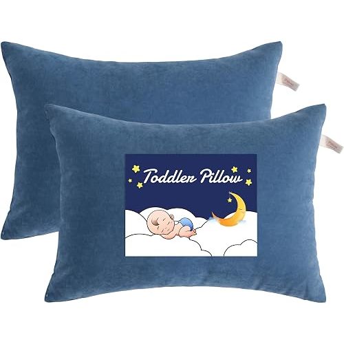 NTBAY Toddler Pillows, Set of 2, 13"x18", Denim Blue