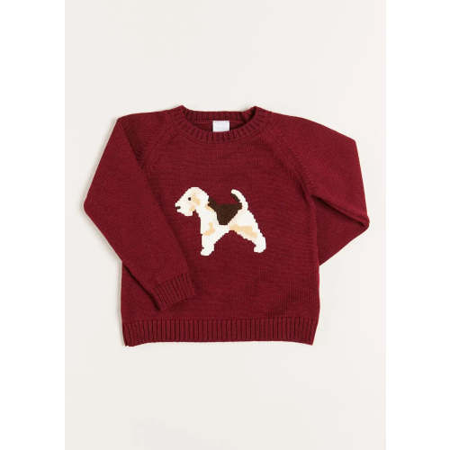Doggy Intarsia Jumper in Burgundy (12mths-10yrs)