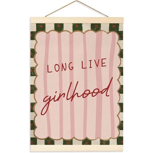 Long Live Girlhood Banner, Girls Room Decor, Vintage Nursery Wall Decor, Toddler Girl Bedroom Decoration, Playroom, Teen Girl Room, Pink and White Stripes Hanging Flag