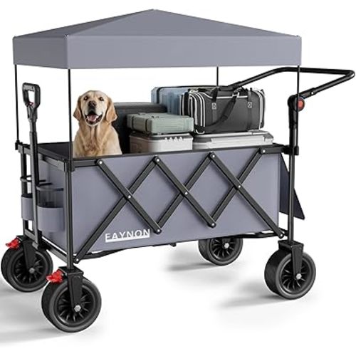 3 in 1 Collapsible Wagon with 300lbs Weight Capacity,150L Heavy Duty Utility Cart with Removable Canopy,with Big All-Terrain Beach Wheels & Drink Holders,Gray