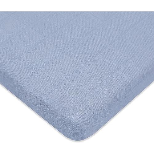 Babyletto 100% Organic Cotton All-Stages Midi Crib Sheet, GOTS-Certified, Fitted 360°, Ultra-Soft and Breathable Muslin - Dewdrop Blue