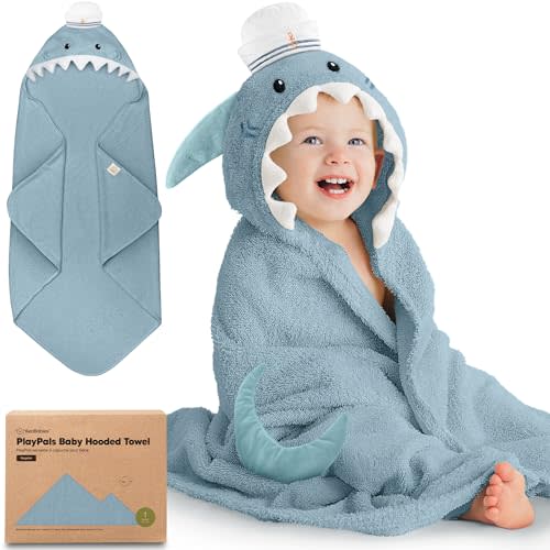 KeaBabies Organic Baby Towel with Hood for Girls, Boys, Soft (Skipper) | Absorbent 100% Cotton Hooded Baby Towels for Newborns, Infants, Large Hooded Bath Towels for Babies, Kids, Toddler 1-3
