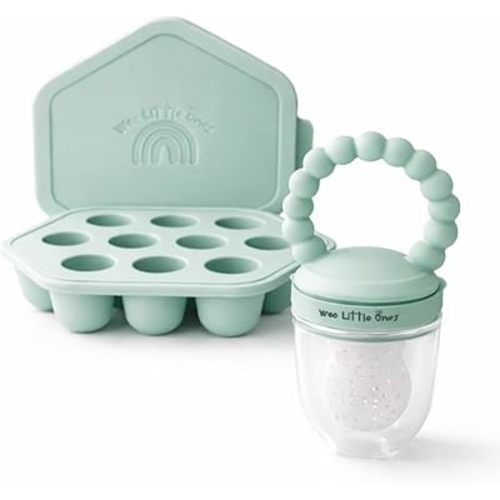 Baby Fruit Feeder Pacifier – Silicone Baby Food Feeder for Teething Relief, Infant Self Feeding Feeder with Freezer Tray & Popsicle Mold, BPA Free Baby Teether for Babies 4-12 Months
