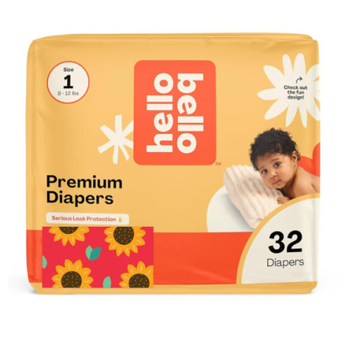Hello Bello Diapers, Size 1 (8-12 lbs) Flower Child, 32 Count of Premium Disposable Baby Diapers, Hypoallergenic with Soft, Cloth-Like Feel