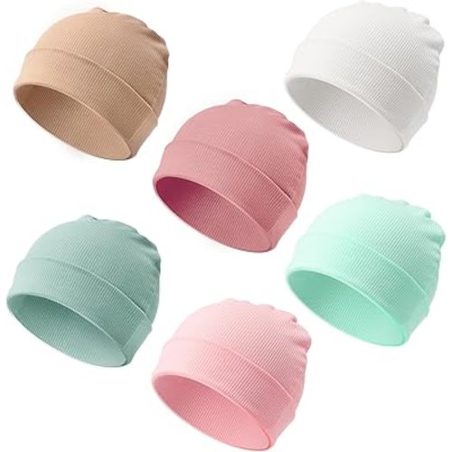 DRESHOW BQUBO 6 Pack Baby Newborn Hats Set for Unisex Infant Newborn Toddler Soft Beanie Hat for Boys Girls 0-24 Months