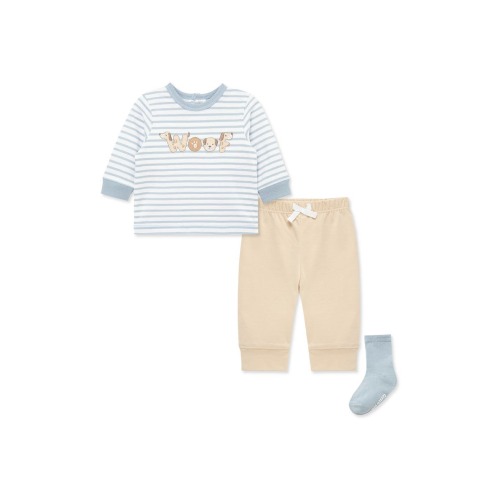 Woof Stripe Shirt, Joggers & Socks Set, 3M