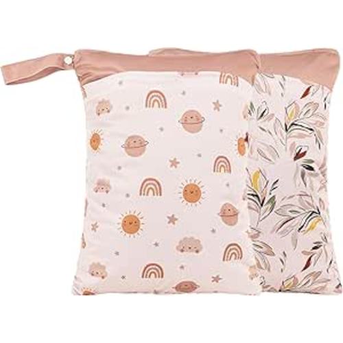 Wet Dry Bags with Two Zippered Pockets and Handle, Reusable Storage Bag for Breast Pump Parts & Baby Items, Waterproof Diaper Bags, Yoga Gym Bag for Swimsuits or Wet Clothes-2pcs, 11.8*15.75"
