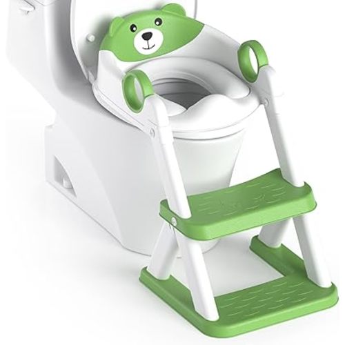 Potty Training Seat, Upgrade Toddler Toilet Seat for Kids Boys Girls, 2 in 1 Potty Training Toilet, Splash Guard Anti-Slip Pad Step Stool(Green)