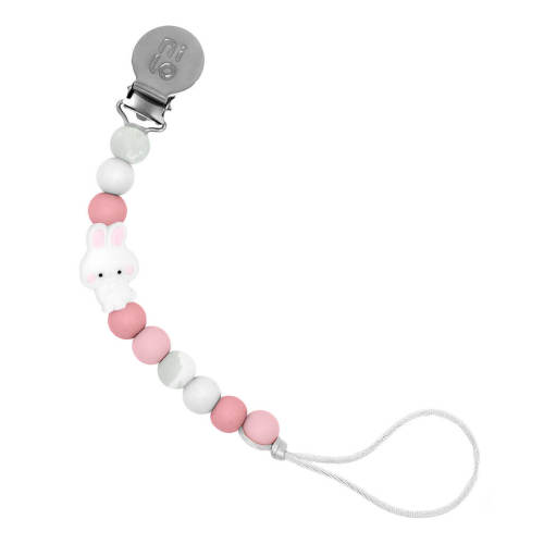 Silicone Beads Pacifier Holder Pink Bunny