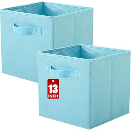 ShellKingdom Foldable Fabric Storage Cubes And Cloth Organizer Drawer For Closet And Toys, 13 X 13 X 13 INCH, 2 Pack (Light Blue)