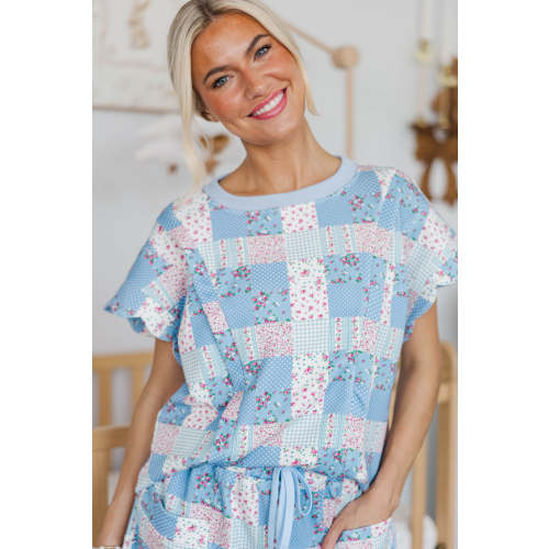 NURSING COLLECTION: Sweet Serenity Blue Patchwork Top