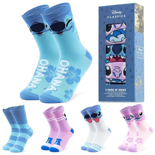 Disney Stitch Socks Pack of 5 Soft Cotton Cute Crew Socks for Teens Women Princess Minnie Baby Yoda Fun Designs Gifts for Her
