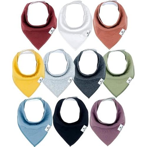 Diaper Squad 10-Pack Organic Baby Bandana Bibs for Drooling and Teething - Super Absorbent Triangle Baby Drool Bibs for Boys, Girls, 100% Cotton Soft for Newborn, Infant 0-36 Months (Earthy Color)