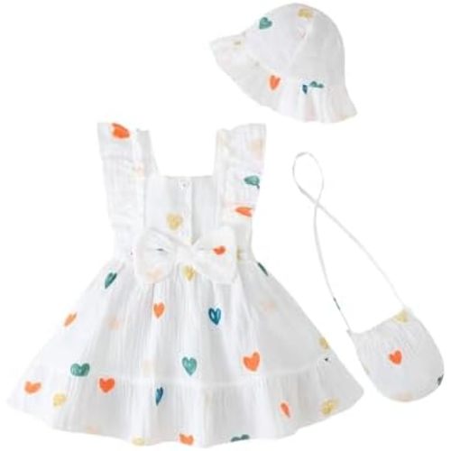 Renotemy Newborn Infant Baby Girl Dresses Summer Outfits Boho Casual Sundress Gifts Toddler Clothes for Girl with Hat and Bag