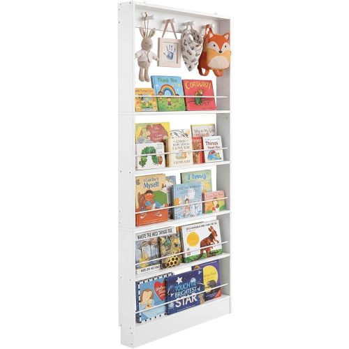 Behind The Door Bookshelf Kids,Wooden Behind Door Bookcase 5-Tier 31.5''