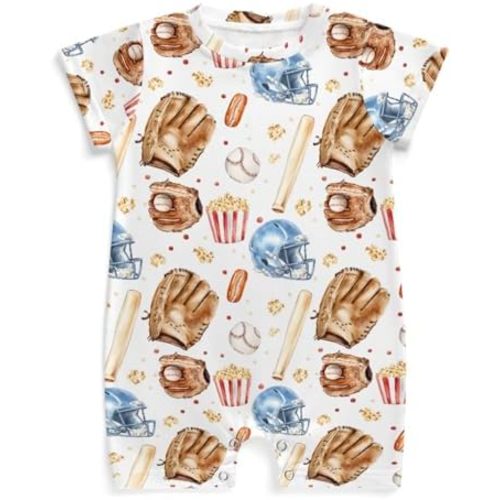 Vintage Baseball Helmets Gloves Baby Romper Sport Outfit Patriotic American Sports Jumpsuit