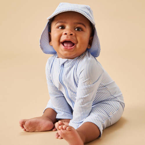 Cloud Stripe Seersucker Sunsafe Swim Hat Hydrangea Stripe / 0 - 3 M