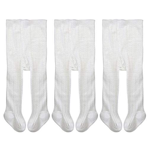 EPEIUS Baby Girl Tights Cable Knit Cotton Seamless Footed Leggings 0-6Y | STAY-UP BABY TIGHTS. High elastic waist, smooth toe. Fits 0-3m newborn, infant & toddler. Ideal for daily wear & dresses.