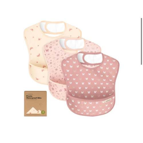 3-Pack Waterproof Baby Bibs for Eating - Lightweight Toddler Feeding Bibs with Large Food Catcher, Mess Proof, Food-Grade Baby Eating Essentials, Easy to Put On & Clean (Butterflies)