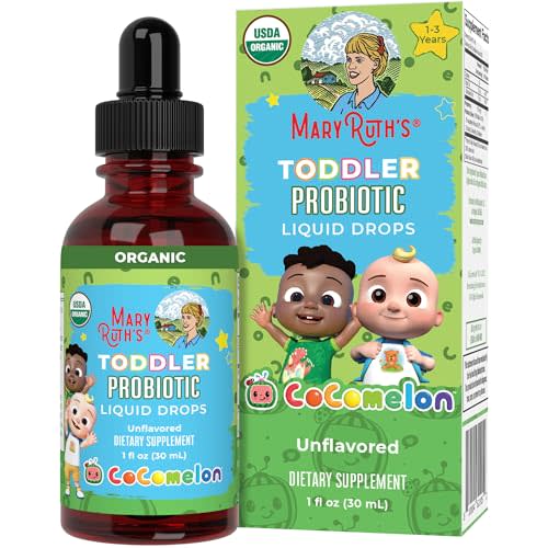 MaryRuth Organics Cocomelon Toddler Probiotic Liquid Drops | Kids Probiotics for Ages 1-3 | 5 Probiotic Strains | 150 Billion CFU Per Serving | USDA Organic | Sugar Free | Gluten Free | 1 Fl Oz