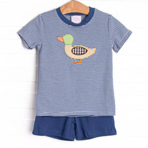 First Quack of Spring Applique Short Set, Blue – Stitchy Fish