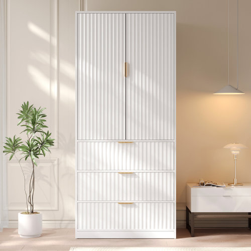 Ebern Designs 70.9''h X 29.9''w Freestanding Wooden Wardrobe Armoire With Mirror And 3 Drawers & Reviews | Wayfair