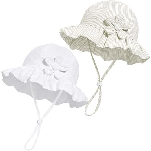 Baby Girl Wide Brim Bucket Hats with UPF 50+ Outdoor Adjustable Beach Hat with Sun Hat