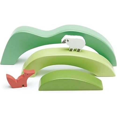 Tender Leaf Toys - Green Hills View - Wooden Stacking, Building Toy Stacker, Blocks - Open-Ended Toy Set with Green Hills View for Inspires Creative and Imaginative Roleplay - Age 3+