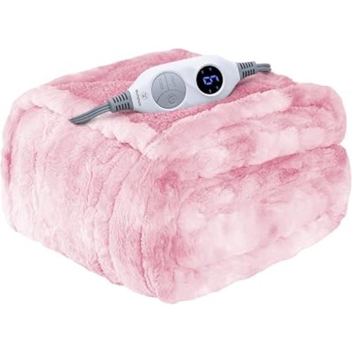 Westinghouse Heated Throw Blanket, Faux Fur with 6 Heating Levels, Pink