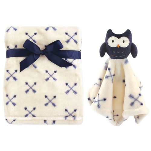 Hudson Baby Infant Boys Plush Blanket with Security Blanket, Blue Owl, One Size