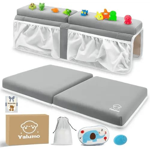 Bath Kneeler and Elbow Rest Pad Set for Baby Bathtub, Thick Non-Slip Bathing Kneeling Mat Cushion Quick Drying Bathtub Knee Saver with Arm Support and Pockets for Bathroom Bathing time Comfort, Gray