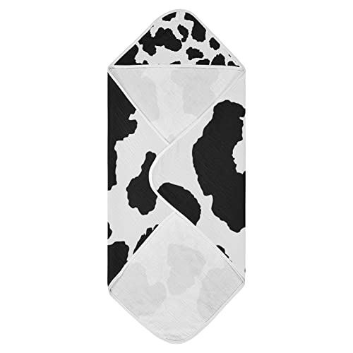 WELLDAY Cow Patter Black White Print Baby Towel Ultra Soft Hooded Towels for Babies - Ultra Absorbent Cotton Bath Towels 30x30 Inch