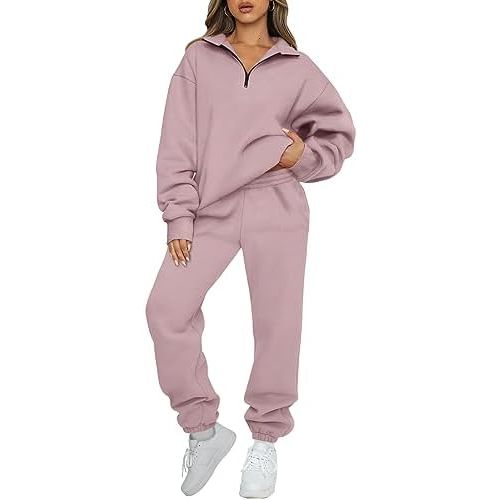 AUTOMET Women's Sweatsuits 2 Piece Outfits Lounge Sets Long Sleeve Half Zip Pullover and Baggy Sweatpants with Pockets