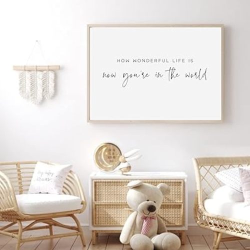 NATVVA How Wonderful Life is Now You're in The World Canvas Art Poster Wall Decor Prints Painting Picture Artwork Baby Girl Room Nursery Home Decoration No Frame