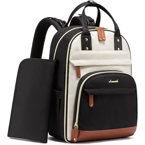 LOVEVOOK Diaper Bag Backpack, Baby Bag with Changing Pad, Large Diaper Backpack Boy Girl, Waterproof Baby Registry Bag for Mom Dad with Stroller Buckles, Beige Brown Black