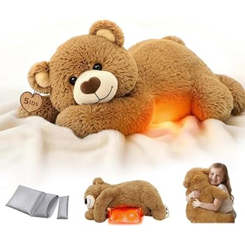 Mewaii Weighted Stuffed Animals with Microwavable Heating Pad - 5lb Adjustable, Heatable & Coolable Brown Bear Stuffed Animal for Hug, Removable Inner Pad, 23 Inch Perfect Plush Gift for Kids & Adults