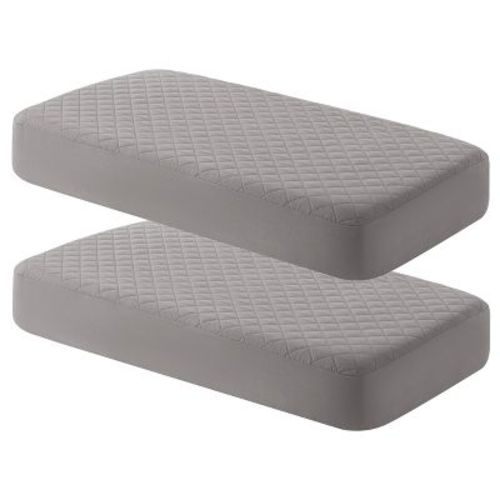 Aoibox Waterproof Mini Crib Mattress Protector 2 Pack Quilted 24x38 Fitted Soft Breathable Washable Cover Grey