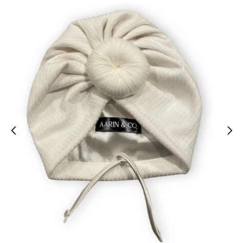 Adjustable Satin Lined Turban-Snow Ribbed – Aarin & Co.