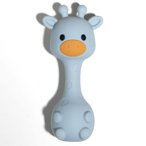 Silicone Little Giraffe Shaker Rattle Toy for Babies | Food Grade Silicone Teether | Easy to Grip | BPA Free (Ether)