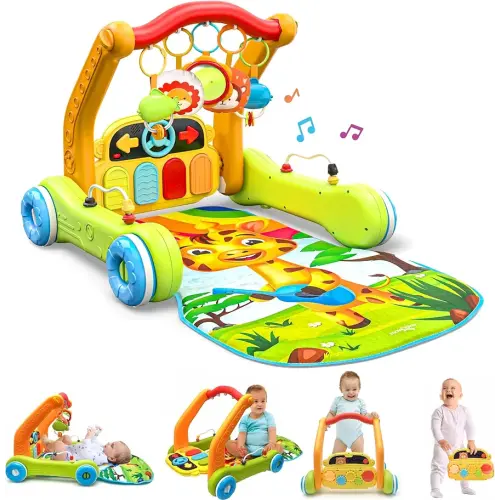 Move2Play, 4-in-1 Baby Play Mat & Activity Center Gym | Walker | Infant Present for Tummy Time | Birthday Gift for 3, 4, 5, 6, 7, 8, 9, 10, 12 + Month Old Boys & Girls (Yellow)