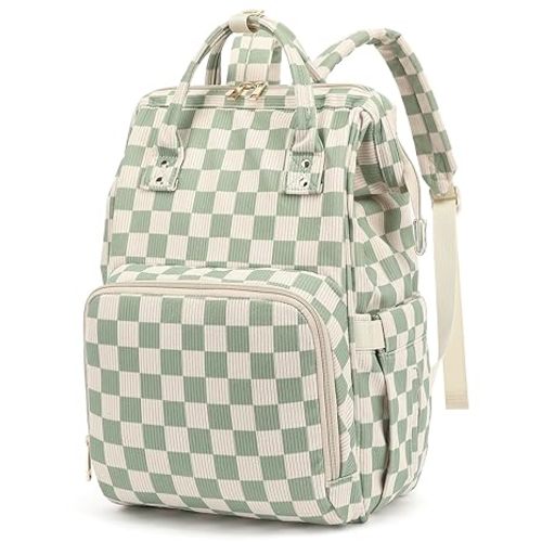 Baby Diaper Bag Backpack for Mom, Large Capacity Travel Nappy Bag for Boys & Girls with Stroller Straps (Corduroy Checkered Green)